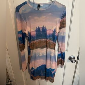 H&M multi color medium size mesh mini dress.